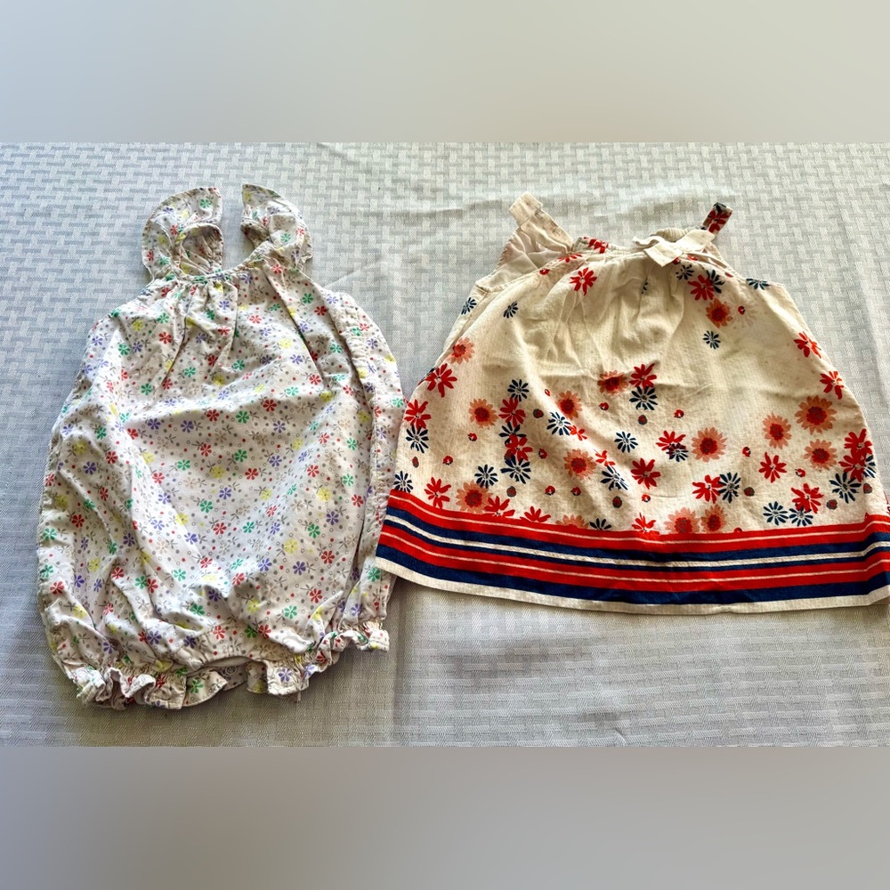 BabyGap 2-Piece Set –‎ Floral Romper & Orange Sundress (Size 3–6 Months)